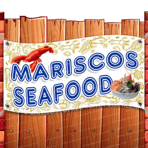 MARISCOS Vinyl Banner Flag Sign Many Sizes SEAFOOD SPANISH SELL _CLR-0156.psd by El Paso Banners