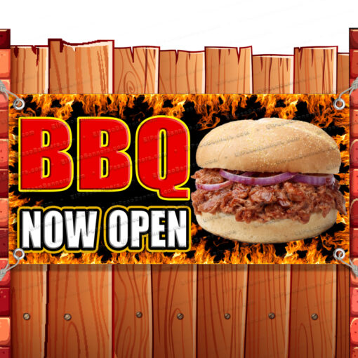 BBQ NOW OPEN Advertising Vinyl Banner Flag Sign Many Sizes RETAIL FLAME Banner Model by El Paso Banners