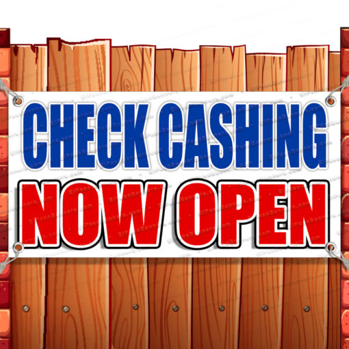 CHECK CASHING NOW OPEN CLEARANCE BANNER Advertising Vinyl Flag Sign INV Banner Model by El Paso Banners