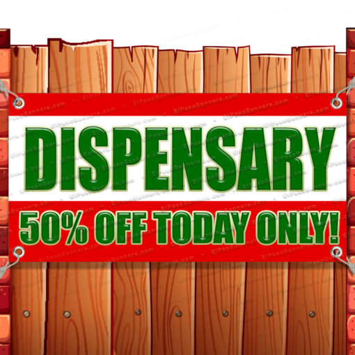 DISPENSARY 50 OFF CLEARANCE BANNER Advertising Vinyl Flag Sign INV Banner Model by El Paso Banners