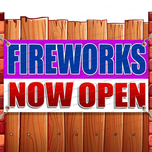 FIREWORKS NOW OPEN CLEARANCE BANNER Advertising Vinyl Flag Sign INV Banner Model by El Paso Banners