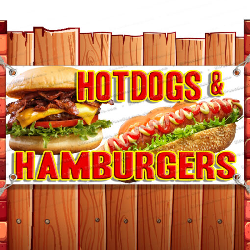 HOTDOGS AND HAMBURGERS CLEARANCE BANNER Advertising Vinyl Flag Sign INV Banner Model by El Paso Banners
