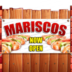 MARISCOS Vinyl Banner Flag Sign Many Sizes OPEN SPANISH RETAIL Banner Model by El Paso Banners