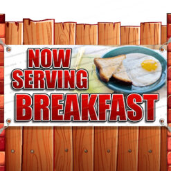 NOW SERVING BREAKFAST CLEARANCE BANNER Advertising Vinyl Flag Sign INV Banner Model by El Paso Banners