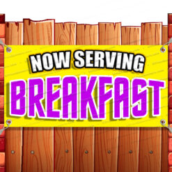 NOW SERVING BREAKFAST CLEARANCE BANNER Advertising Vinyl Flag Sign INV V2 Banner Model by El Paso Banners