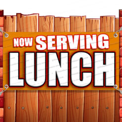NOW SERVING LUNCH CLEARANCE BANNER Advertising Vinyl Flag Sign INV Banner Model by El Paso Banners