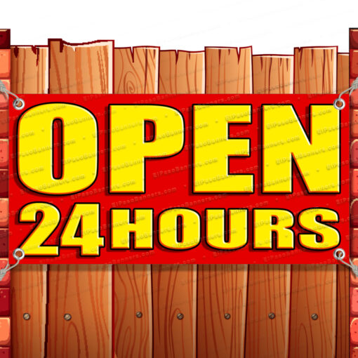 OPEN 24 HOURS CLEARANCE BANNER Advertising Vinyl Flag Sign INV Banner Model by El Paso Banners
