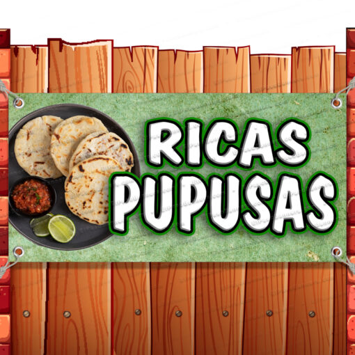 RICAS PUPUSAS Vinyl Banner Flag Sign Many Sizes DELICIOUS SPANISH Banner Model by El Paso Banners