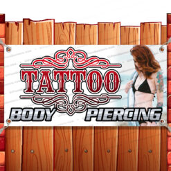 TATTOOS BODY PIERCING CLEARANCE BANNER Advertising Vinyl Flag Sign INV Banner Model by El Paso Banners